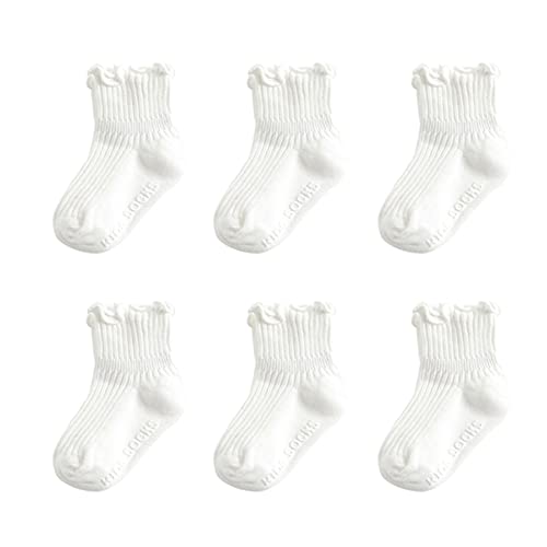 Zumou Toddler Anti Slip Non Skid Socks Baby Little Girls Frilly Ruffle 6 Pairs (1-2T, White 6 Pairs)