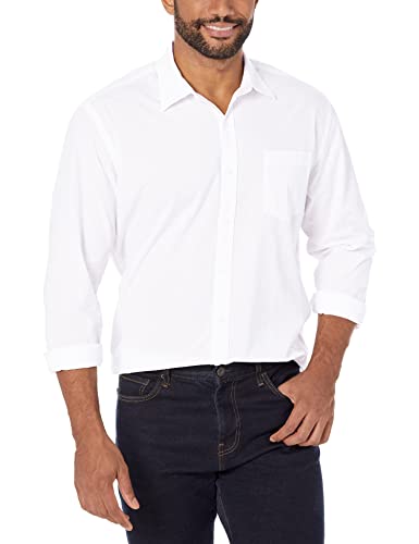 Amazon Essentials Men's Regular-Fit Long-Sleeve Casual Poplin Shirt, White, Large