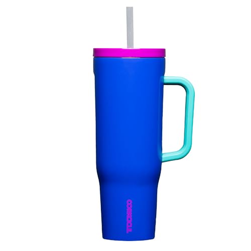 Corkcicle Cruiser Insulated Tumbler with Handle and Straw, 80's Windbreaker, 40 oz – Reusable Water Bottle Keeps Beverages Cold for 20 Hours, Hot for 9 Hours – Cupholder Friendly, Spill Proof Tumbler