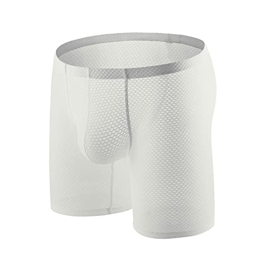 Men Breathable Underwear See Through Boxer Briefs Sheer Mesh Shorts Soft Underpants Lingerie Transparent Pants Pouch Undies Jockstrap Stretch Comfort Pajamas Long sweater cotton vibrators M93-White