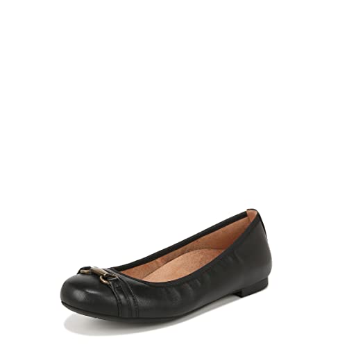 Vionic Delanie Women's Ballerina Skimmer Flat - Comfo Black Leather - 9 Medium