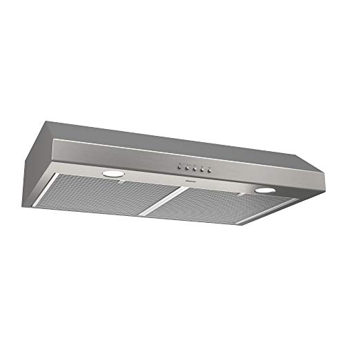 Broan-NuTone BCSQ130SS Three-Speed Glacier Under-Cabinet Range Hood with LED Lights ADA Capable, 1.5 Sones, 375 Max Blower CFM, 30-Inch, Stainless Steel