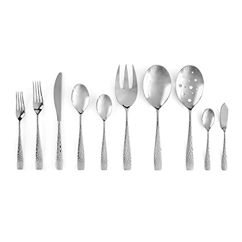 nambe Dazzle 45-Piece Flatware Set Service for 8 Plus Butter Knife, Sugar Spoon and 3 Piece Hostess Set, 18/10 Mirror Stainless Steel Silverware Cutlery Set, Dishwasher Safe