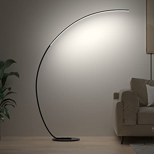 RGBW Modern Arc Floor Lamp with Remote 69.99 inch Dimmable Black Led for Bedroom Living Room, Cool Unique Ambient Lighting Color Changing Curved Standing Arched Reading Lamp