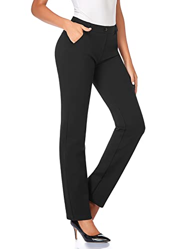 Tapata Women's 28''/30''/32''/34'' Stretchy Straight Dress Pants with Pockets Tall, Petite, Regular for Office Work Business 30', Black, XL