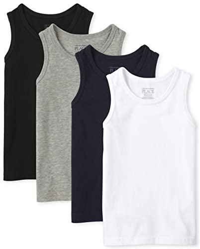 The Children's Place Baby Toddler Boys Mix and Match Tank Top, Black/New Navy/Smoke/White 4-Pack, 3T