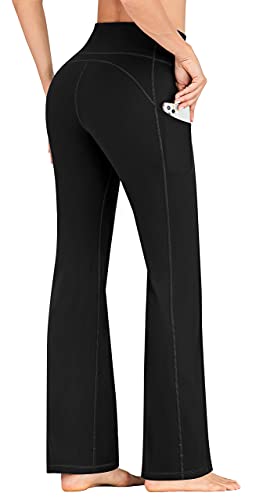 IUGA Bootcut Yoga Pants for Women with Pockets High Waisted Workout Pants Tummy Control Bootleg Work Pants for Women Black