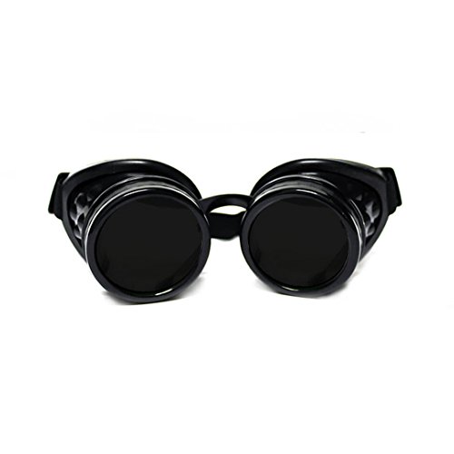 GloFX Steampunk Goggles Tinted - Rave EDM Festival Accessories - Gothic Cosplay Welder Goggles - Black Goggles with Dark Tint Lenses