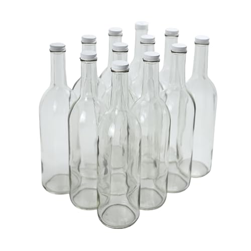 FastRack HOZQ8-936 W5 Wine Bottles, Bordeaux Liquor Bottles, Clear Wine Bottles, 750 ml Empty Bottles, Empty Bottles for Drinks, Clear/Flint Bordeaux Wine Bottles, 12 per Case White