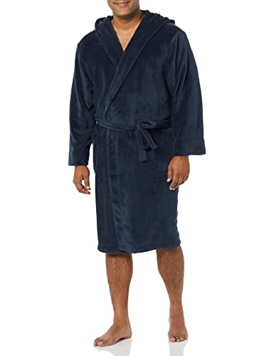 Amazon Essentials Men's Mid-Length Plush Robe, Navy, Medium-Large
