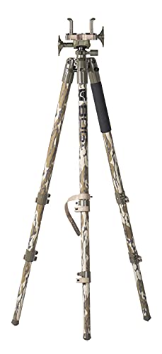 BOG DeathGrip Mossy Oak Bottomland Camo Tripod with Durable Aluminum Frame, Lightweight, Stable Design, Bubble Level, Adjustable Legs, and Hands-Free Operation for Hunting, Shooting, and Outdoors