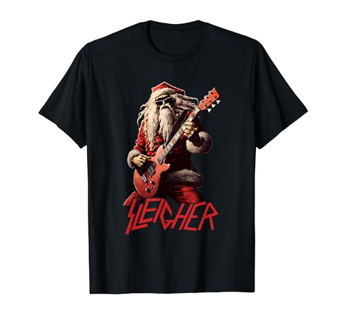 Sleigher Funny Christmas Heavy Metal Music T-Shirt