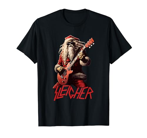 Sleigher Funny Christmas Heavy Metal Music T-Shirt