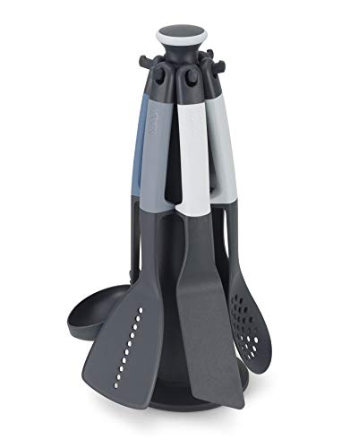 Joseph Joseph Elevate Carousel Nylon Kitchen Utensil Set with Rotating Storage Stand, 6-piece, Sky,Blue