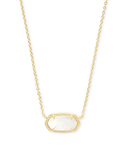 Kendra Scott Elisa Pendant Necklace for Women, Fashion Jewelry, 14k Gold-Plated, White Opal