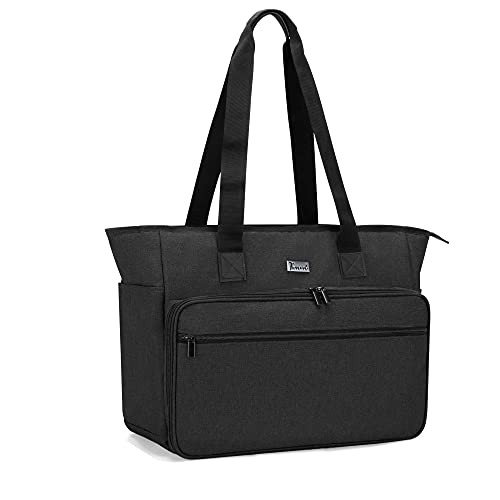 Trunab Teacher Bag Tote, Large Utility Tote for Women with Multiple Pockets Fits 15.6'' Laptop for Work, School, Office, Business, Black