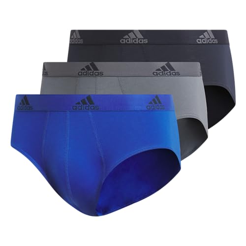 adidas Men's Performance Stretch Cotton Brief Underwear (3-Pack) Designed for Active Comfort and All Day wear, Team Royal Blue/Onix Grey/Legend Ink Blue, Medium