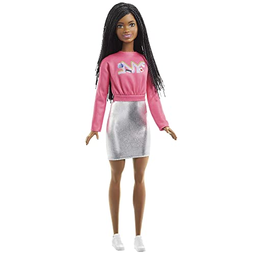 Barbie It Takes Two Barbie “Brooklyn” Roberts Doll (Braided Hair) Wearing Pink NYC Shirt, Metallic Skirt & Shoes, For 3 to 7 Year Olds