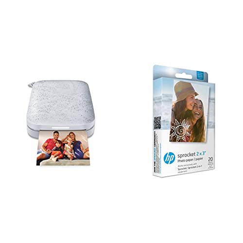 HP Sprocket Portable Photo Printer 2nd Edition (Luna Pearl) & Sprocket Photo Paper, Sticky-Backed 20 sheets