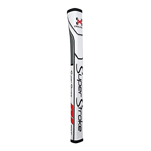 SuperStroke Traxion Pistol GT 1.0 Putter Grip | Improves Feedback and Tack, Enhances Feel and Comfort, No-Taper Technology, 10.50” in Length, Weighs 83g | White/Grey/Red (71200)