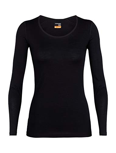 Icebreaker Merino Women's 200 Oasis Long Sleeve Scoop Base Layer Tops, Small, Black