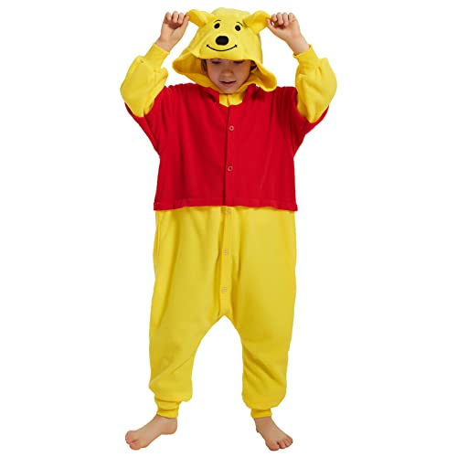 SWEETXIN Kids Unise Onesie Pajamas Plush One Piece Halloween Costume Cosplay Sleepwear for Girls Boys (5 Years,Winnie the Pooh)