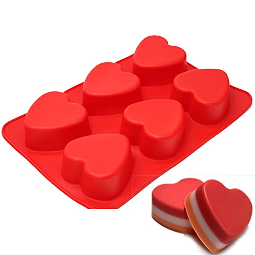 X-Haibei Love Gift 6 Heart Shape Silicone Mold Lotion Bars Soap Bath Bombs Moulds Cake Muffin Baking Deep Cavity 4oz per Cell