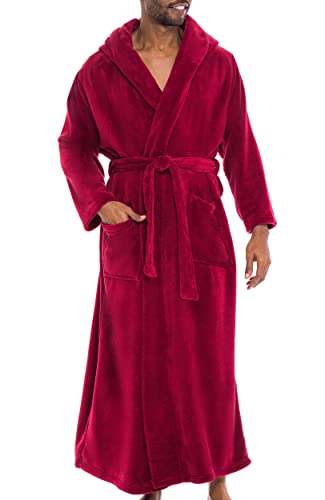 Alexander Del Rossa Men’s Robe, Plush Fleece Hooded Bathrobe with Pockets, Burgundy, Medium (A0125BRGMD)