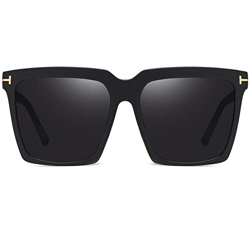 AIEYEZO Oversized Square Sunglasses for Women Men Fashion Big Frame Shades Outdoor Sports Driving Sunnies UV400 Protection (Matte Black/Grey)