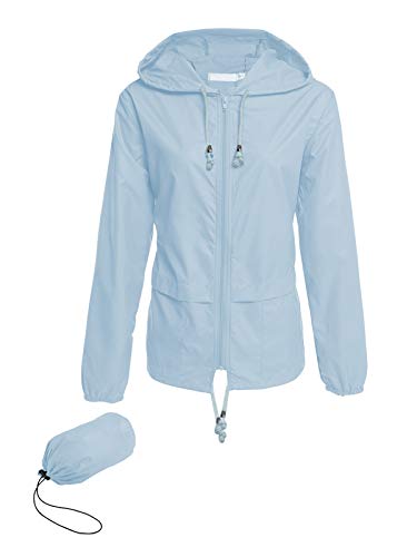 Hount Womens Lightweight Waterproof Recreation Rain Jackets Lightweight Sport Raincoats with Hood (Light Blue,L)