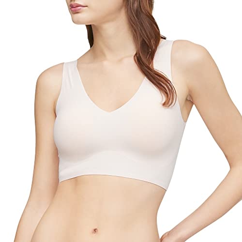 Calvin Klein Women's Invisibles Comfort Seamless Lightly Lined V Neck Bralette Bra, Nymph's Thigh, Large