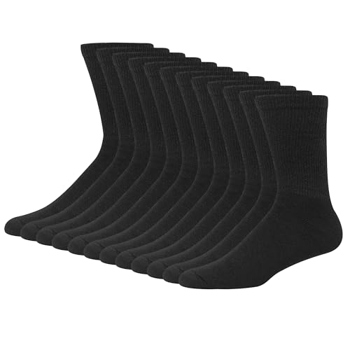 Hanes mens Double Tough Crew Socks, 12-pair Pack Casual Sock, Black, 12 14 US