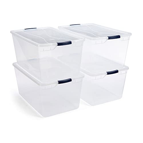 Rubbermaid Cleverstore 95 Quart Clear Stackable Large Plastic Storage Containers with Lids for Office and Home Organization, Clear (4 Pack)