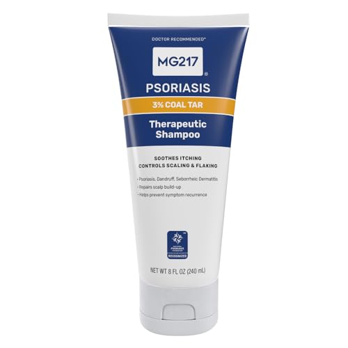 MG217 Psoriasis Shampoo with Coal Tar, Therapeutic Scalp Treatment, Controls Itching, Scaling, Flaking, Scale Buildup, Psoriasis Scalp Treatment, 3% Coal Tar Shampoo and Conditioner, 8floz
