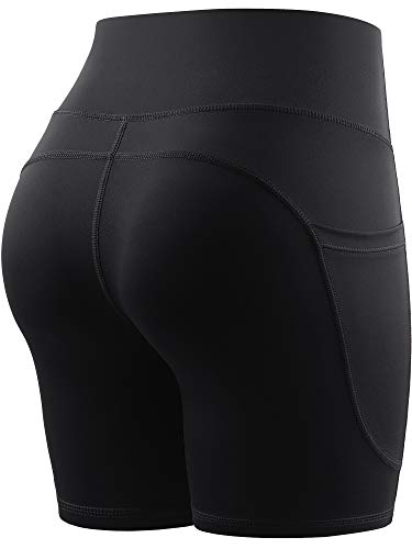 CADMUS High Waist Yoga Shorts for Women Workout Running Shorts Naked Feeling Biker Shorts Tummy Control Deep Pockets, Black, M