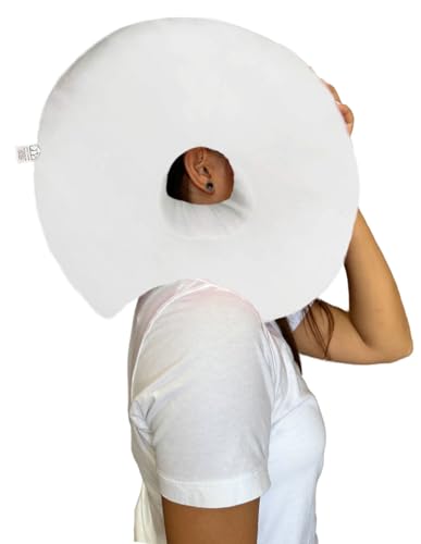 Truyond Donut Pillow for Ear Piercings - Comfortable Soft Ear Pillow for Side Sleeping - Reduces Ear Discomfort - Fun Decor, Stuffed Cushion and Toy, 14 Inches (White)