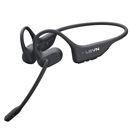 LEVN Open Ear Headphones with Mic, Bluetooth Headset with Microphone, AI Noise Cancelling Multipoint Connect Bluetooth 5.3 Headset, Sweatproof Wireless Headset for Work, Driving, Running, Workouts