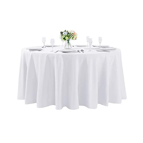 108 inch Round Tablecloth Washable Polyester Table Cloth Decorative Table Cover for Wedding Party Dining Banquet (108 inch,White)