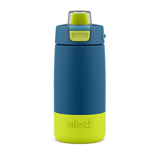Ello Kids Colby 12oz Stainless Steel Insulated Water Bottle with Straw and Built-In Silicone Coaster Carrying Handle and Leak-Proof Locking Lid for School Backpack, Lunchbox, and Outdoor Sports, Teal