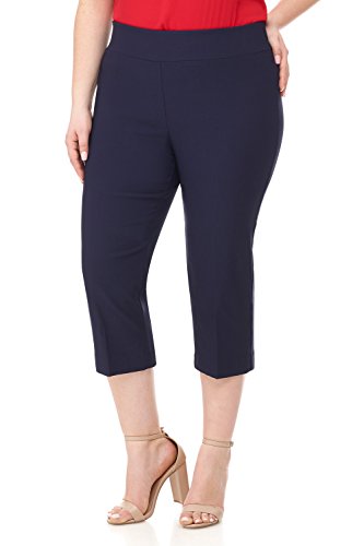 Rekucci Curvy Woman Plus Size Classic Pull-On Stretchy Straight Leg Capri (24W, Navy)