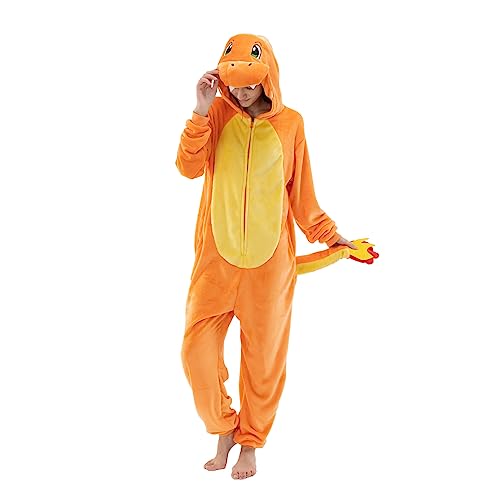 AILMQYJL Snug Fit Unisex Adult Onesie Pajamas, Flannel Cosplay Cartoon One Piece Halloween Costume hooded Sleepwear Homewear Orange
