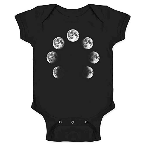 Pop Threads Moon Phases Lunar Cycle Astronomy La Luna Full Infant Baby Boy Girl Bodysuit Black 6M