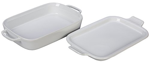Le Creuset Stoneware Rectangular Dish with Platter Lid, 14 3/4' X 9', White