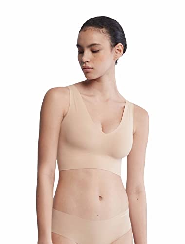 Calvin Klein Women's Invisibles Comfort Seamless Lightly Lined V Neck Bralette Bra, Beige, Medium