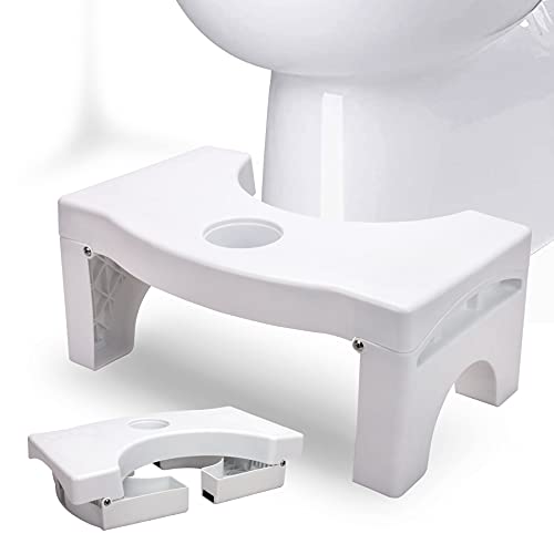 Foldable Toilet Potty Stool for Adults, 7' Heavy Duty Plastic Portable Squatting Poop Foot Stool with Freshener Space, Bathroom Non-Slip Toilet Assistance Step Stool - Healthy Gifts for Kids Seniors