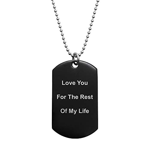 Queenberry Personalized Message Text Engraved Pendant Dog Tag Necklace Love Note to Husband Wife Anniversary Valentines Gift