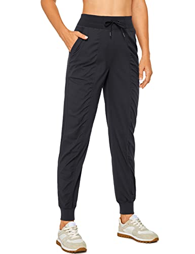 CRZ YOGA Lightweight Workout Joggers for Women, High Waisted Outdoor Running Casual Track Pants with Pockets Black Small