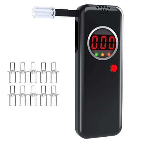 Breathalyzer,High-Accuracy Professional Alcohol Tester with 10 Mouthpieces,LCD Digital Display Alcohol Tester for Personal & Professional Use（Black）