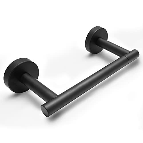 POKIM Black Toilet Paper Holder - Metal Bathroom Flexible Pivoting Tissue Handle on Wall Mounted, SUS 304 Stainless Steel Adjustable TP Large Mega Roll Holder for Wooden Cabinet Classic Matte