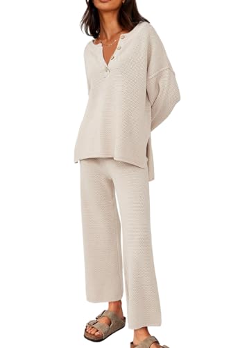 LILLUSORY Womens Pajama Sets Two 2 Piece Lounge Wear 2023 Oversized Trendy Cozy Soft Travel Airport Outfit Sweater Apricot